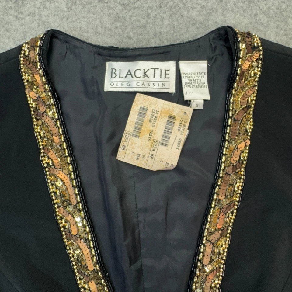 Chaleco de Colección Oleg Cassini Negro Corbata Cuentas Lentejuelas Para Mujer Talla 6 Nuevo Con Etiquetas Adornado Foto 2 de 4