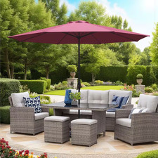 11 Ft. Steel Market Crank Patio Umbrella in Burgundy