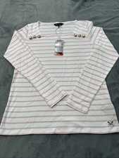 Image of Crew Clothing Women's Square Neck Breton Button Stripe Top, Size 12, In Pink