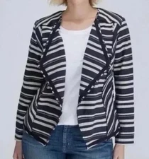 Lane Bryant Blazer Jacket Sz 16 Striped Open Front Draped Casual Work Coastal