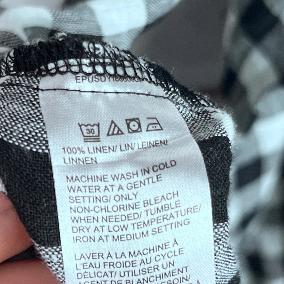 Lord & Taylor Top Womens L Black Gingham Print Shirt Linen Button Up Long Sleeve - Image 4 of 4