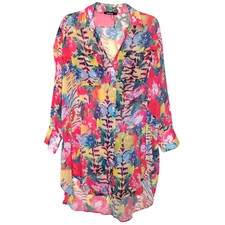 Boohoo Sheer Floral Button-Up Swim Cover-Up Dress Size M Beach Vacation Tunic