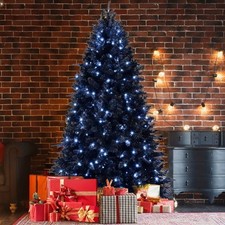 Artificial 7ft Black LED-lit Christmas Tree with 1916PE/PVC Mixed Branch Tips
