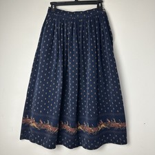 Vtg Herman Geist A-Line Midi Skirt Navy Corduroy Horse Equestrian Prep 80s 90s S