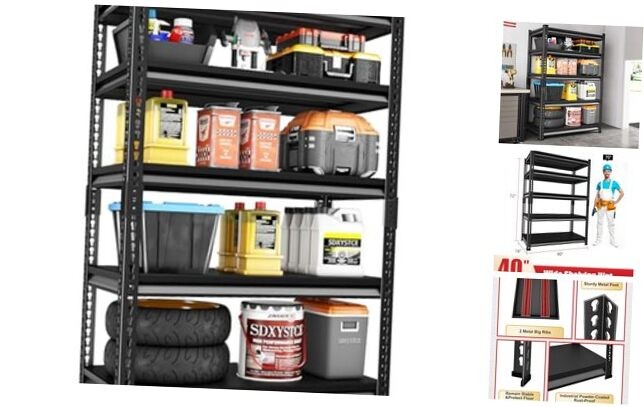 40-Inch Heavy Duty Garage Shelving 2200LB Capacity Black 40Wx18Dx72H