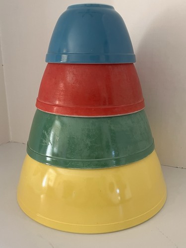 Set Of 4 Vintage Pyrex Primary Colors Nesting Bowls #401, #402, #403, #404 - Image 1