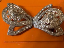 Art Deco Vintage Silver Tone Dress Belt Buckles with Rhinestones