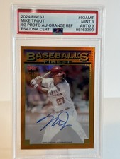 2024 Topps Finest #93A-MT Mike Trout 1993 Baseball’s Orange Auto 23/25 PSA 9