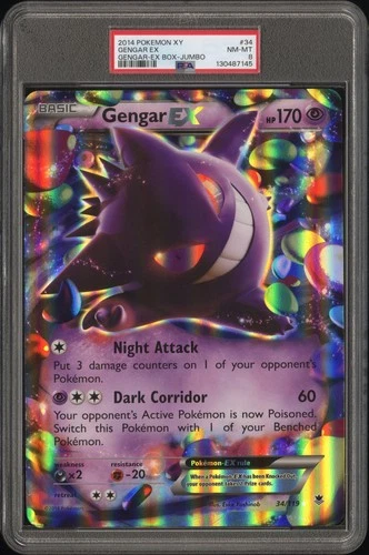 2014 POKEMON XY PHANTOM FORCES GENGAR-EX BOX-TAG #34 GENGAR EX PSA 8