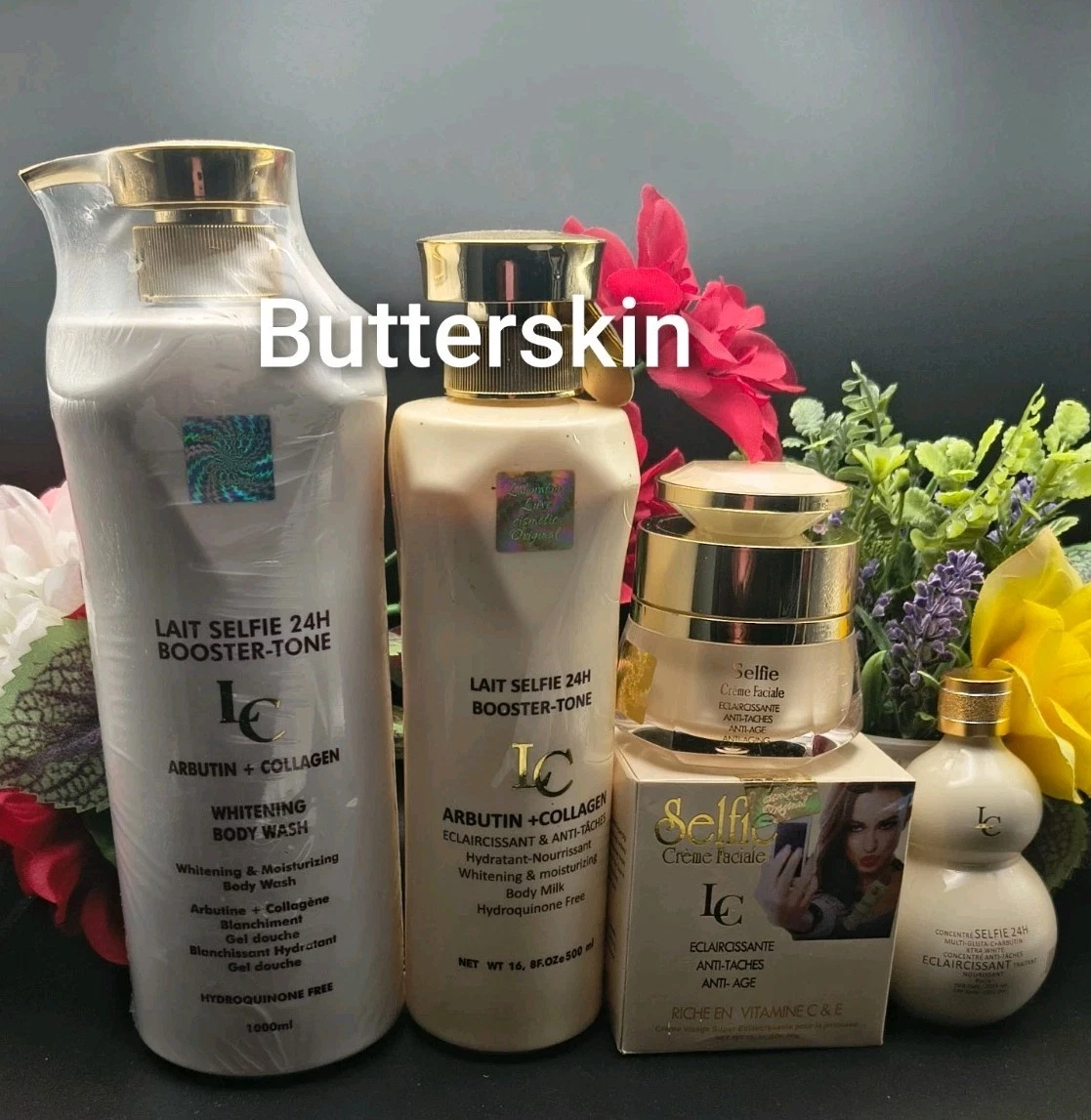 Lait Selfie 24hr Booster Tone shower gel & lotion, f.cream & serum With Collagen
