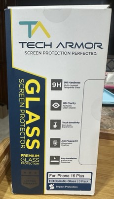 Tech Armor Ballistic Glass Screen Protector for iPhone 16 Plus 2pk Open box