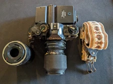 Canon AE-1 Program Black With 2 Lens, Flash And Strap. FOR PARTS Camera 