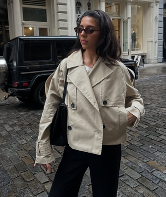Zara ZW Collection Short Water Repellent Trench Jacket Light Beige
