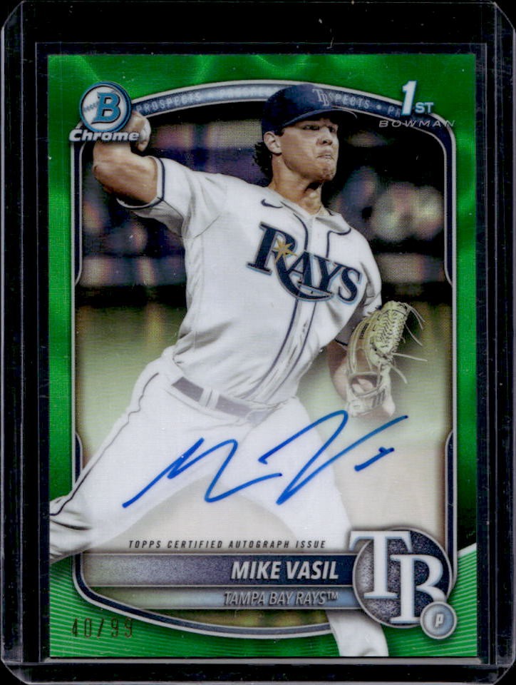 2025 Bowman Mike Vasil Chrome Auto Green Lava Refractor 1st #40/99 Rays