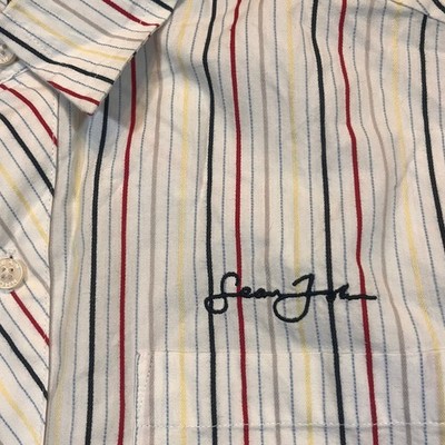 Sean John Mens Large Long Sleeve Striped Button Shirt Colorful Spring