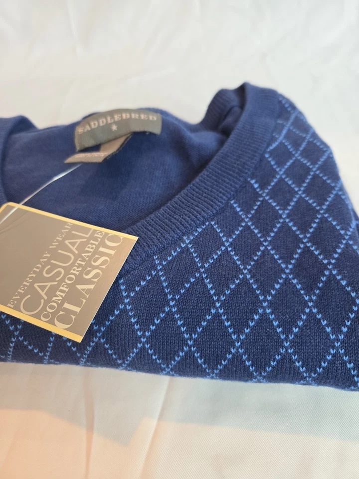 Saddlebred Sweater Vest XLarge Blue Argyle Diamond 100% Cotton  - Image 2 of 4