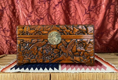 3 Vintage Chinese Wood Hand Carved Lacquered Boxes Graduated Size