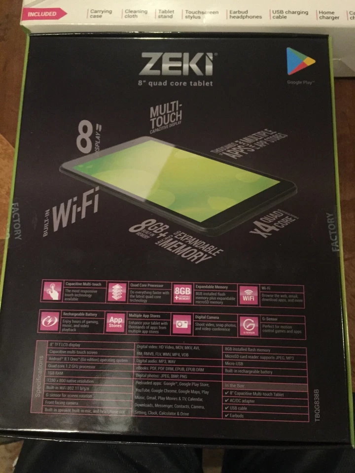 ZEKI- 8" QUAD CORE TABLET- WIFI- TOUCH SCREEN- WITH ACCESSORIES KIT- NEW- TBQG83 - Image 3 of 4