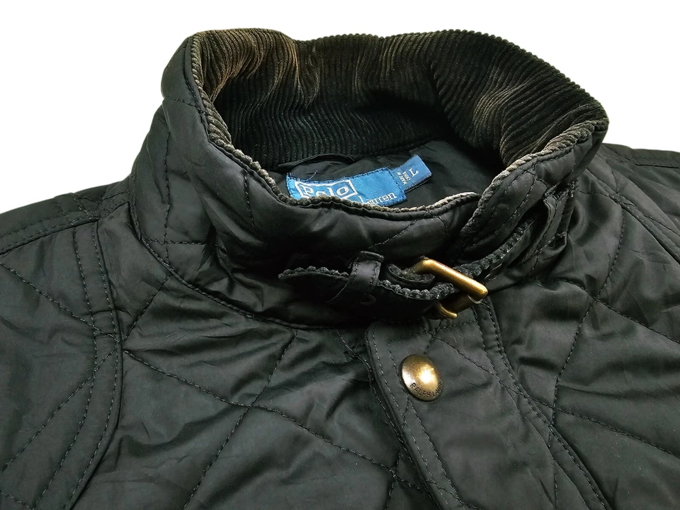 *HOT VTG Men's POLO RALPH LAUREN @ SPORTS QUILTED Corduroy Collar BLACK Jacket L - Image 3 of 4