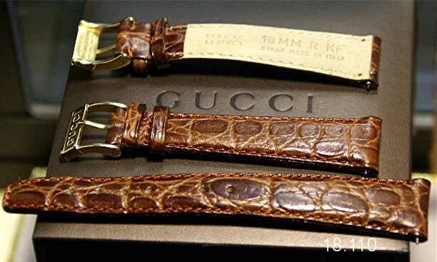 Gucci 18 mm marron foncé grain croco sur bracelet cuir véritable neuf   taille Reg 18,110