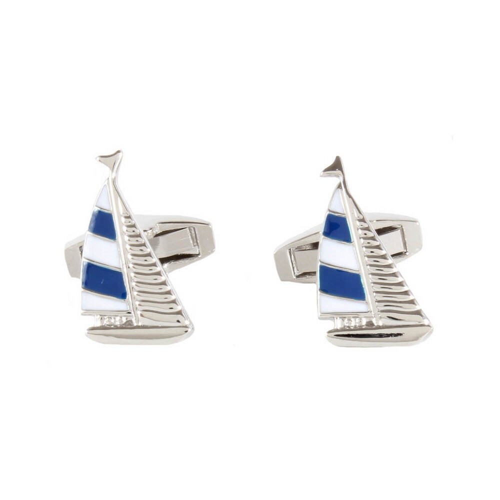 Mens Cufflinks Blue Yacht Rhodium Plated 901087