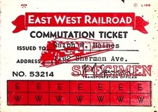Vintage East West Railroad Commutation Ticket & Hotel Clayton Courtesy Card