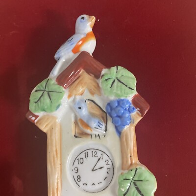 Vintage Hand Painted Porcelain Blue Bird on Cuckoo Clock Wall