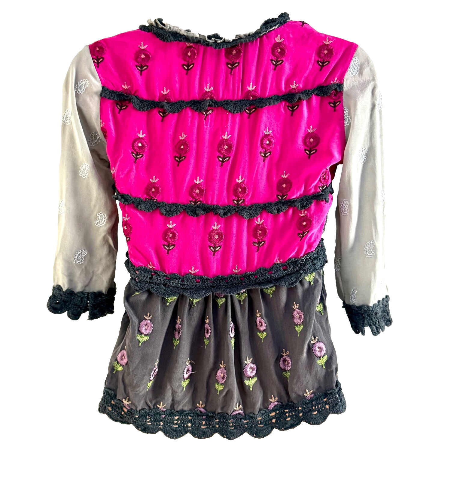 Anthropologie Odd Molly Silk Babydoll Top XS Gray Pink Embroidered Lace Sample