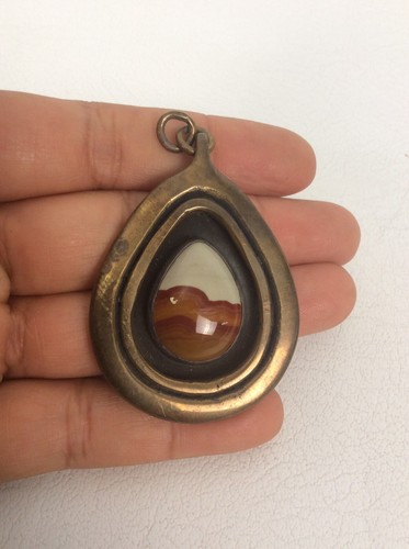 Stunning Artisan Studio Modernist Bronze Agate Pendant K.W.DuPree