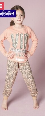 Neu Mädchen Leopardenmuster PYJAMA VIP PJ Party 6/7 JAHRE