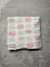 Baby Elements Receiving Blanket Pink Green Elephant Soft White Flannel Lovey
