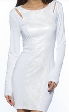 Sexy White Sequin trim Bodycon Mini Fitted Stretchy Party Clubbing Dress New Y2K
