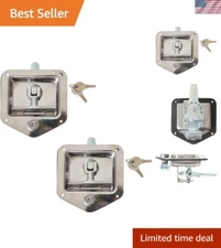 Durable T-Handle Latch Set with Lock & Keys - Polished Stainless Steel Finish
