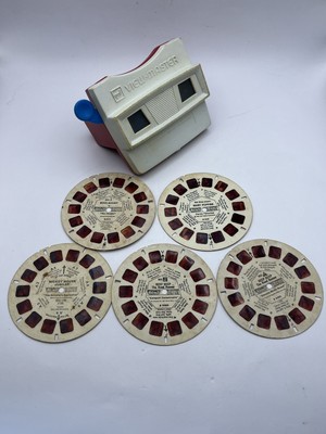 Vintage 1970 s View Master GAF Red White W/ Lot Of Five 1960 s Reels Sepia Color
