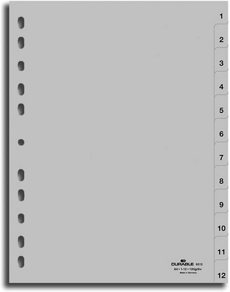 Durable Register Trennblätter A4 Zahlenregister 1-12 Zahlen Trennregister Monate