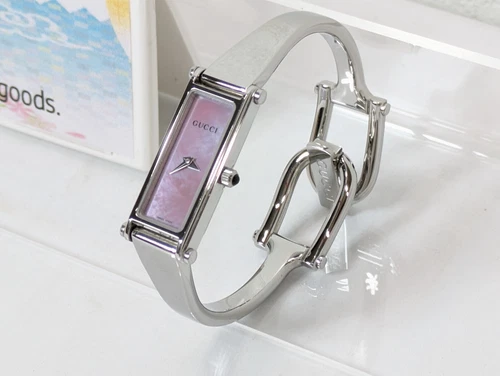 GUCCI 1500L Watch Silver Pink Shell Dial Women’s Bangle Wrist Watch 5.5-16cm - Picture 7 of 24