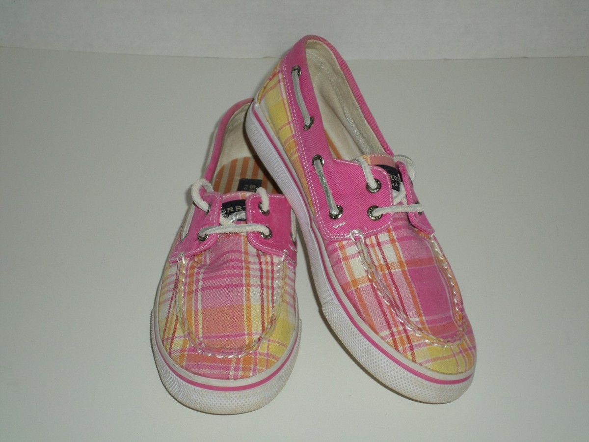 SPERRY TOP SIDERS GIRLS BAHAMA PINK PLAID BOAT SHOES SZ SUPER CUTE