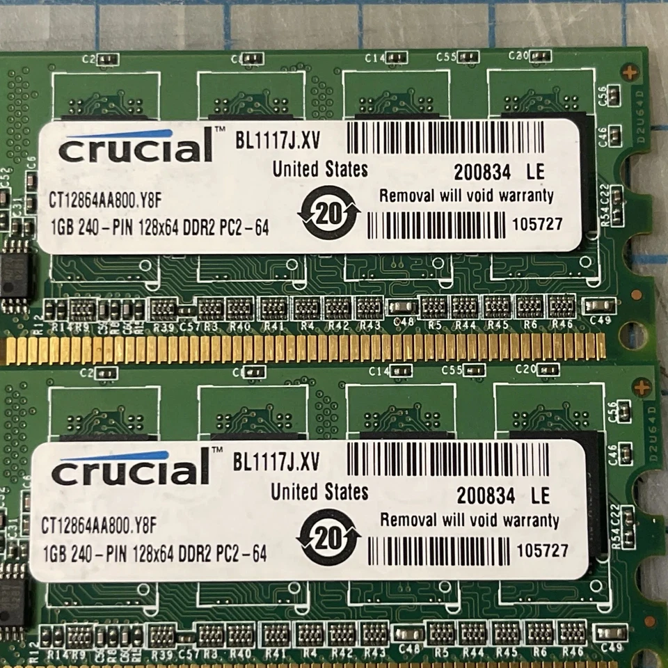 6gb Crucial Memory 4 GB (2x2GB) 2 GB (2x1GB) DIMM 800MHz DDR2 Memory PC2 6400U - Image 2 of 4