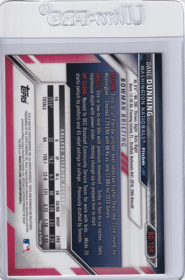 2016 BOWMAN DRAFT 1ST RC KEVIN GOWDY PHILADELPHIA PHILLIES FIRST ROOKIE H5625 - Image 2 of 2