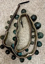 Antique 7FT+ Horse Sleigh Bells Canvas & Leather Strap 25 Brass Bells Graduated