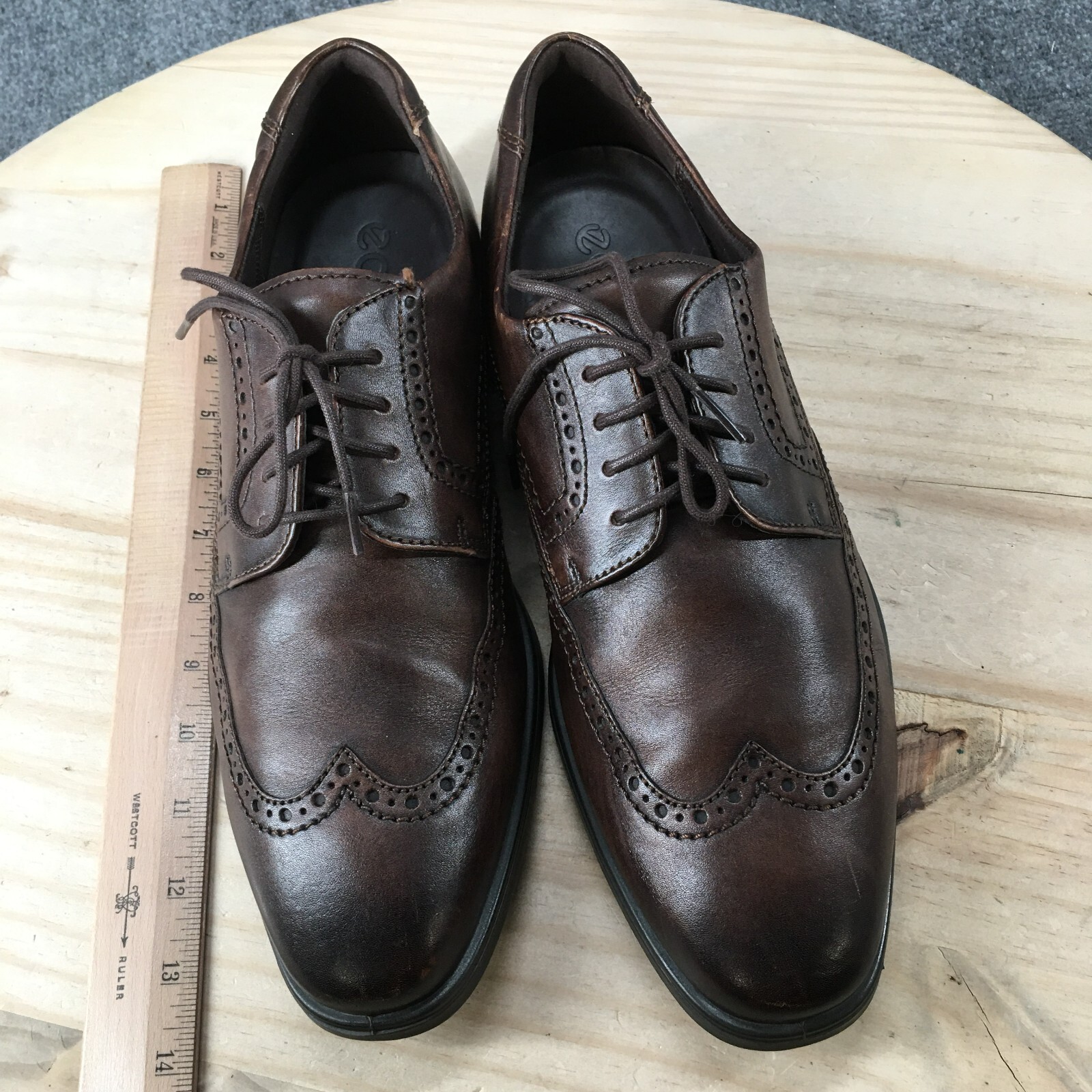 ECCO Dress Shoes Mens 45 Wingtip Oxford Brown Leather… Gem