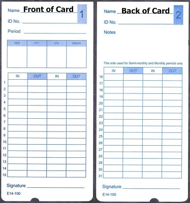 COMPUMATIC 100 E14 TIME CARDS FOR LATHEM 400E TIME CLOCK (E14-100)