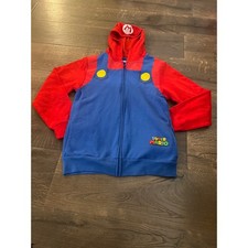 Kids Super Mario Hoodie Red Blue Zipper Character Costume Cosplay Size LG 12-14