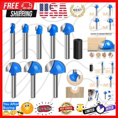 Core Box Router Bit Set, 8Pcs Solid Carbide 1/4 Inch Shank Woodworking Tool w...