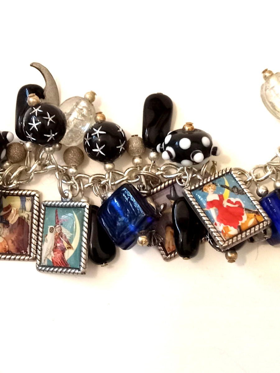 Retro Vintage Halloween Witches Theme Charms And Glass Beads