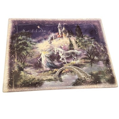 Bradford Exchange Follow Your Dream Ceramic Tile Fairy Unicorn Castle Plaque