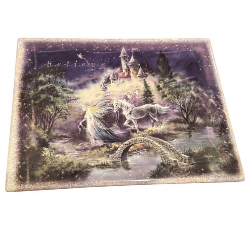 Bradford Exchange Follow Your Dream Ceramic Tile Fairy Unicorn Castle Plaque