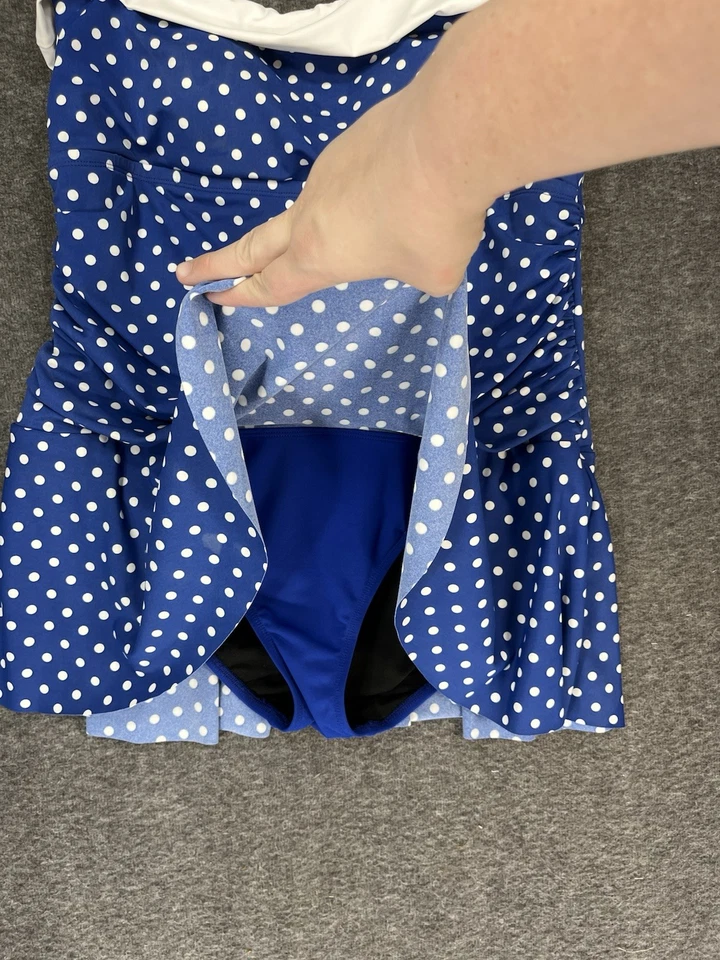 Traje de baño Chaps de una pieza azul lunares fruncido deshuesado para mujer 18 W Foto 2 de 4