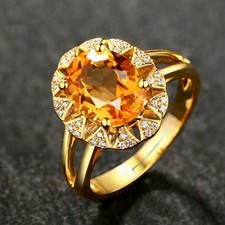 2.00Ct Oval Yellow Citrine Lab Created Halo Engagement Ring 14K Yellow Gold Over