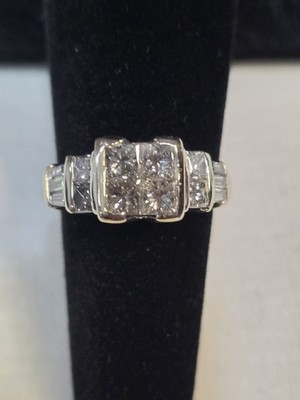 Nachlass 1,18ctw Princess Cut natürlicher Diamant Ring 14k Weißgold Größe 6,25 